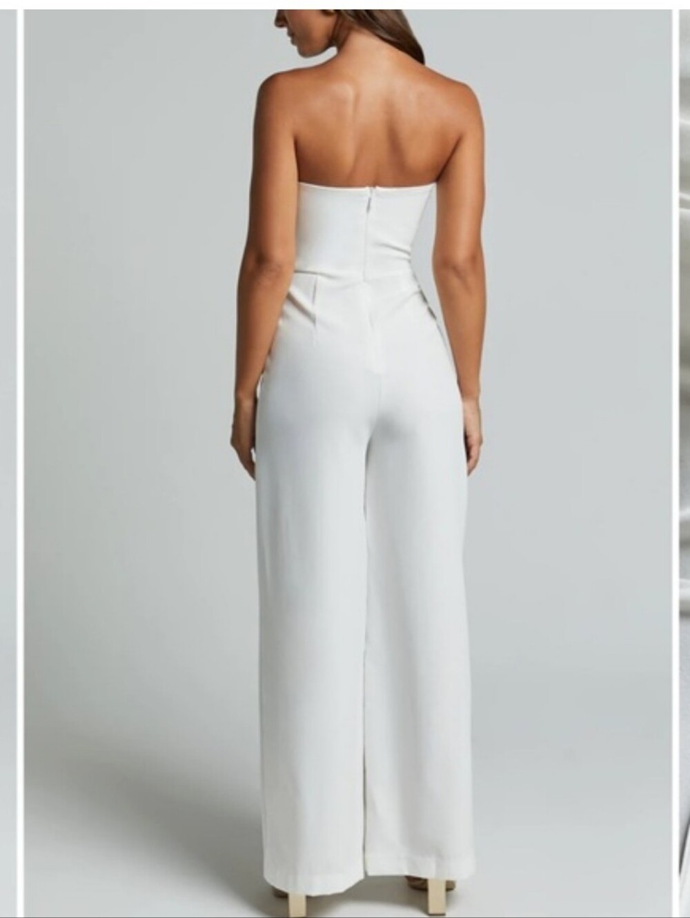 Showpo. Stacey White Strapless Cowl Wide-Leg Jumpsuit In Off White Size 14 New - Picture 3 of 8
